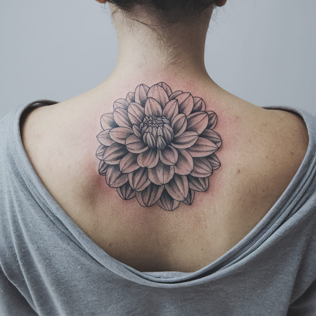 Black and Grey Dahlia on the Back