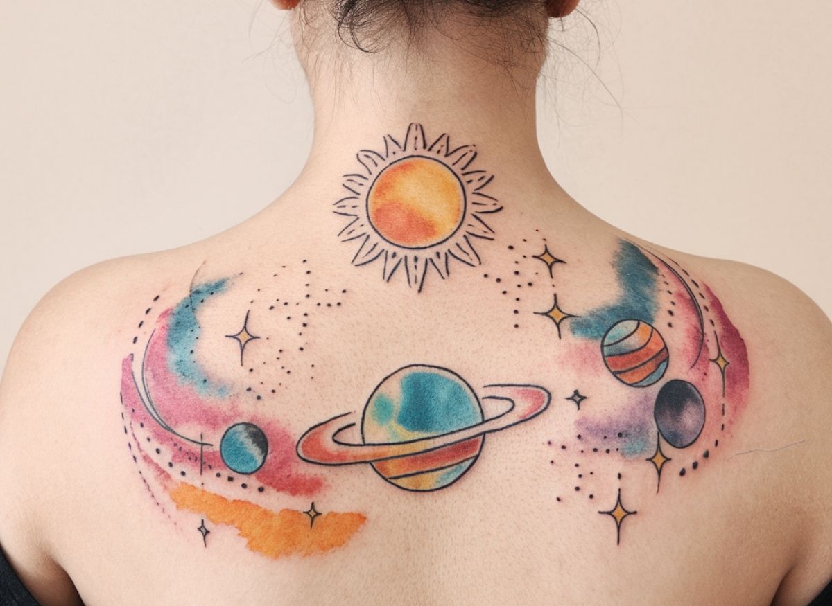20 Dazzling Watercolor Celestial Tattoos You Can’t Miss Out