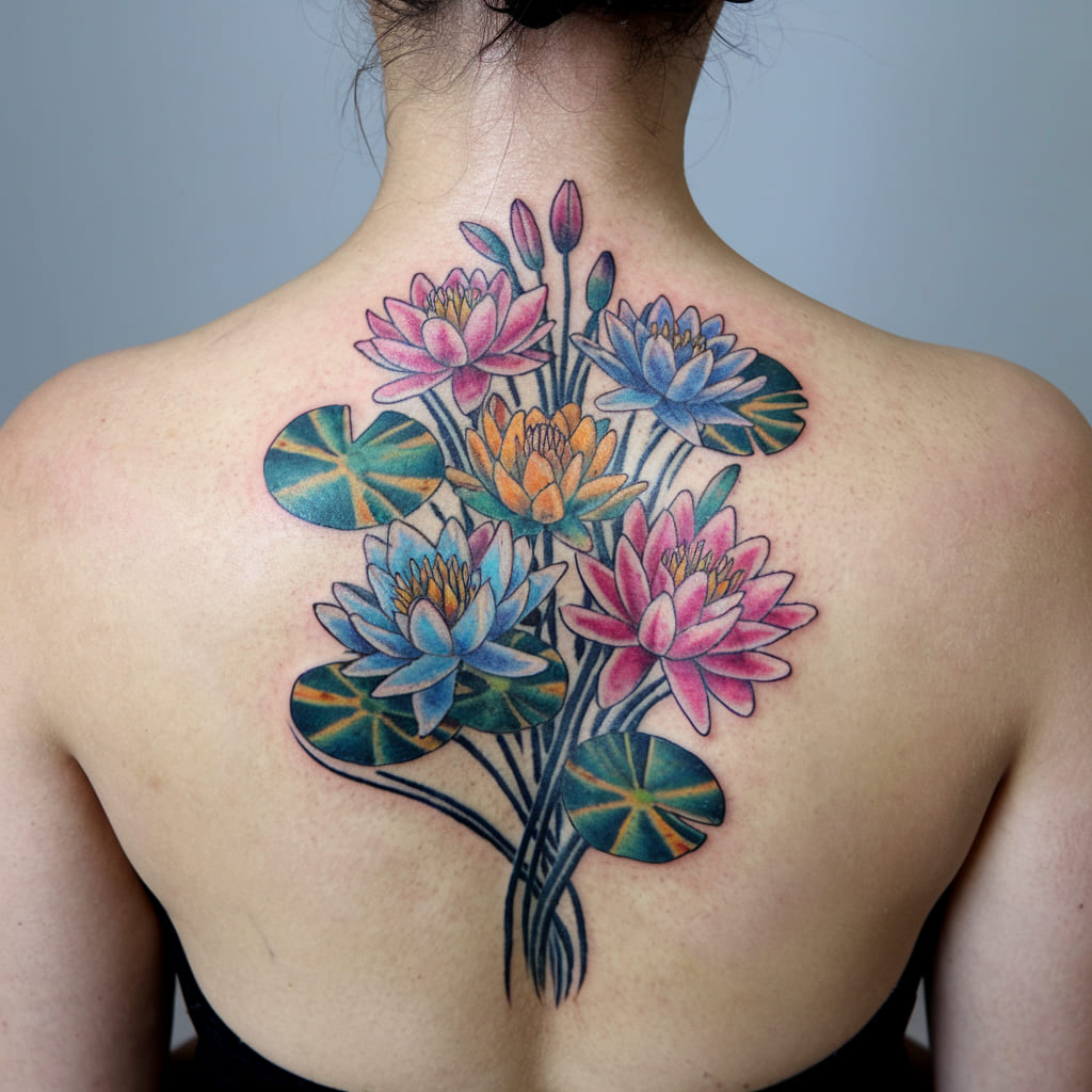 Colorful Water Lily Bouquet on the Back