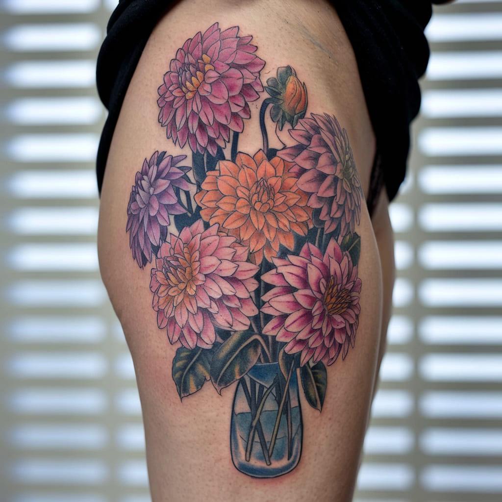 Dahlia Bouquet on the Thigh