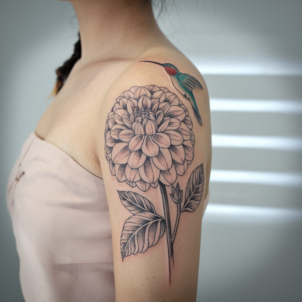 Dahlia with Hummingbird on the Shoulder