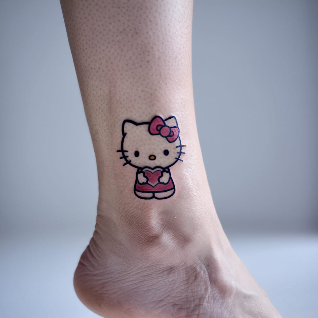 Dainty Hello Kitty Holding a Heart on the Ankle