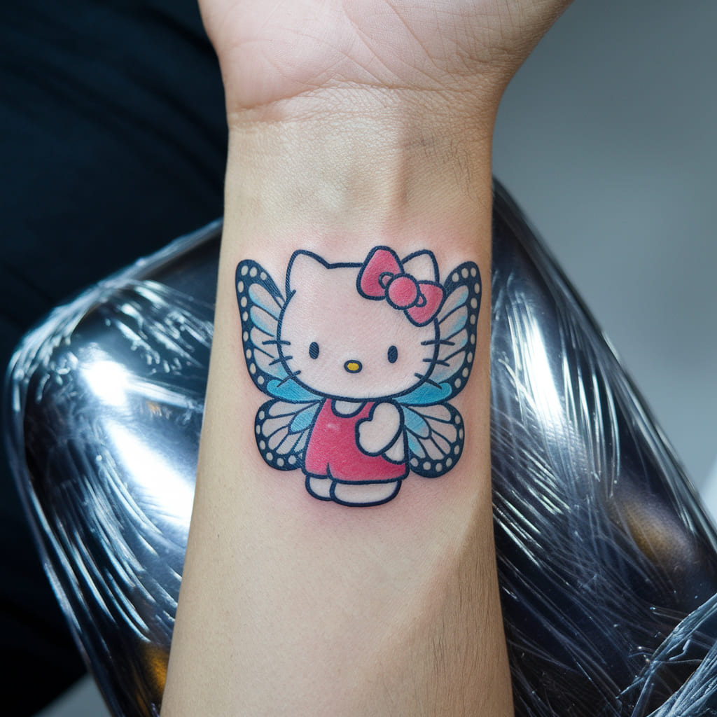 Dainty Hello Kitty with Butterfly Wings on the Wrist