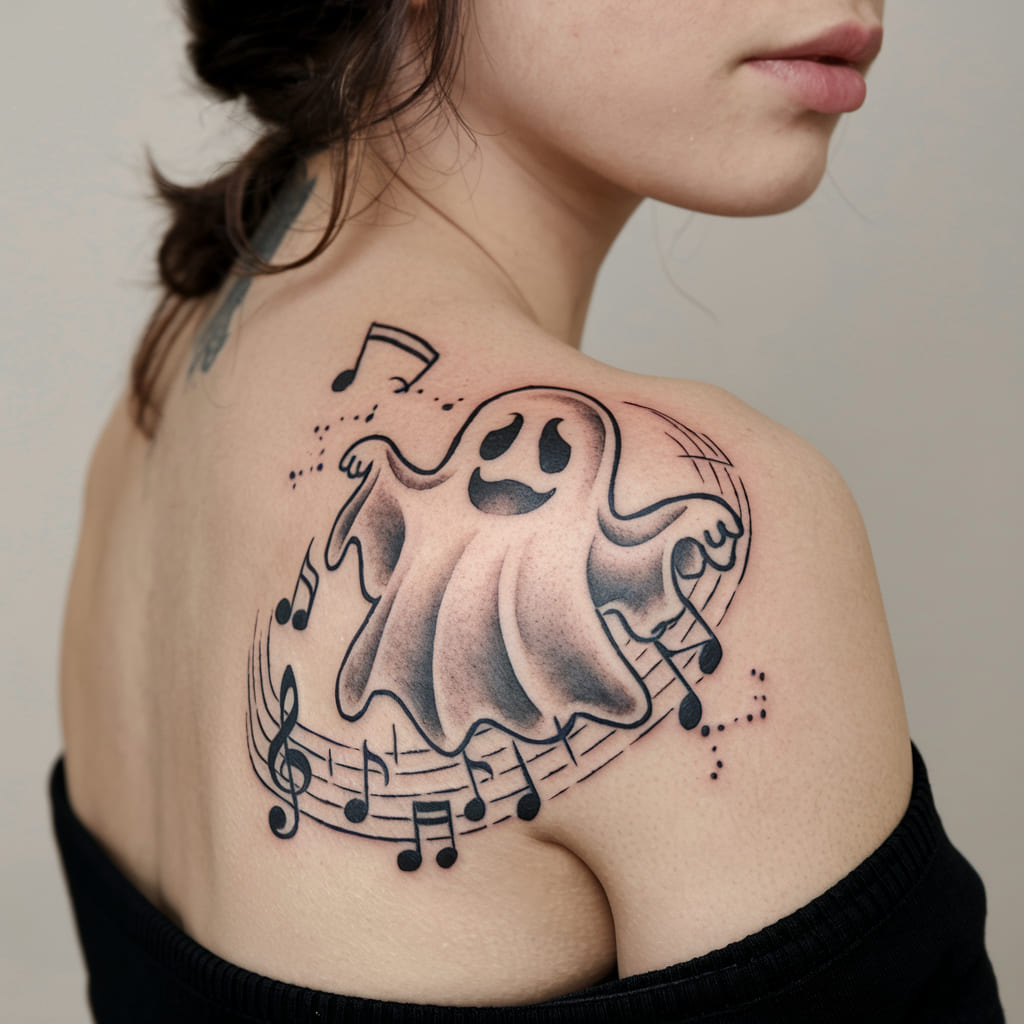 Dancing Ghost with Music Notes