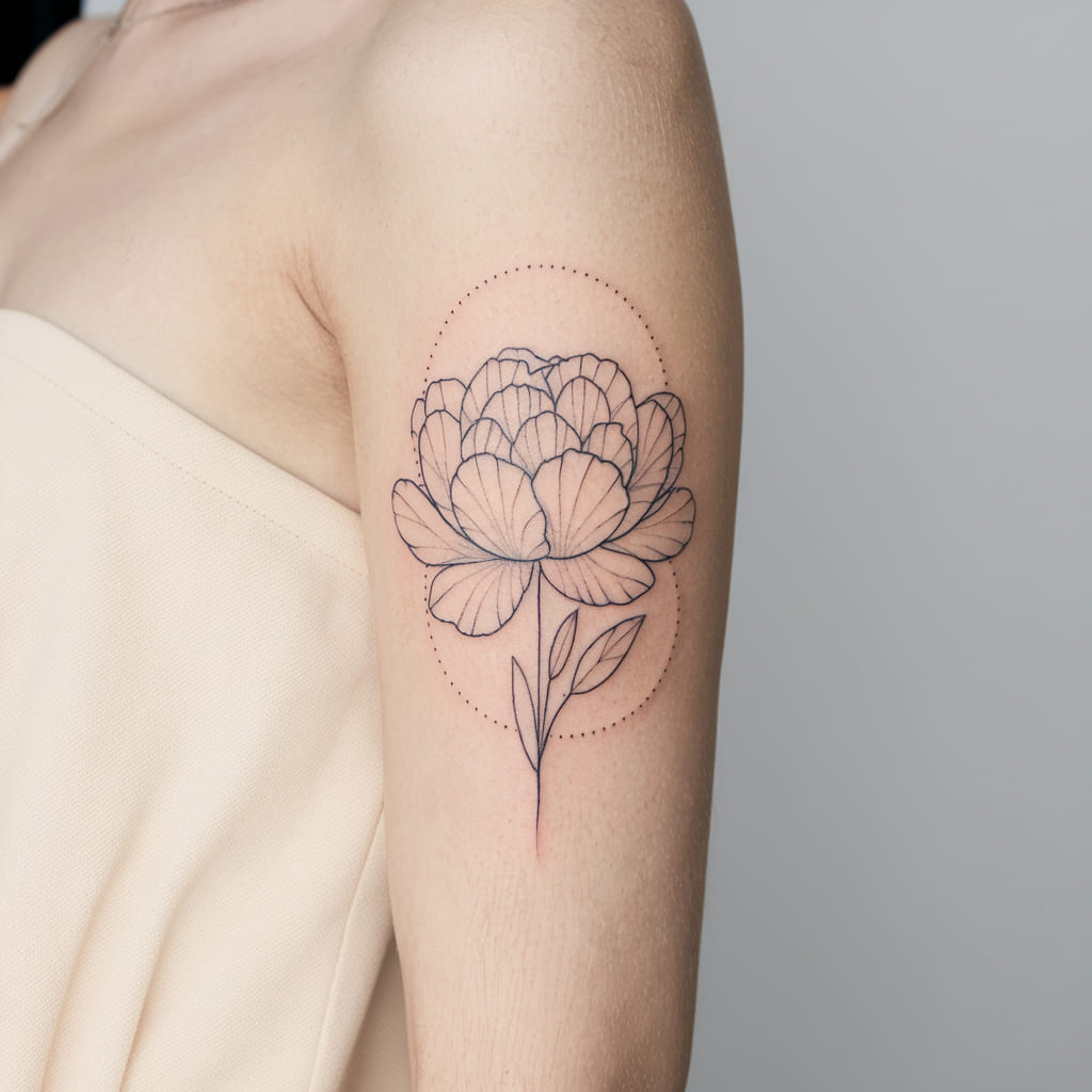 Dotted Peony Tattoo