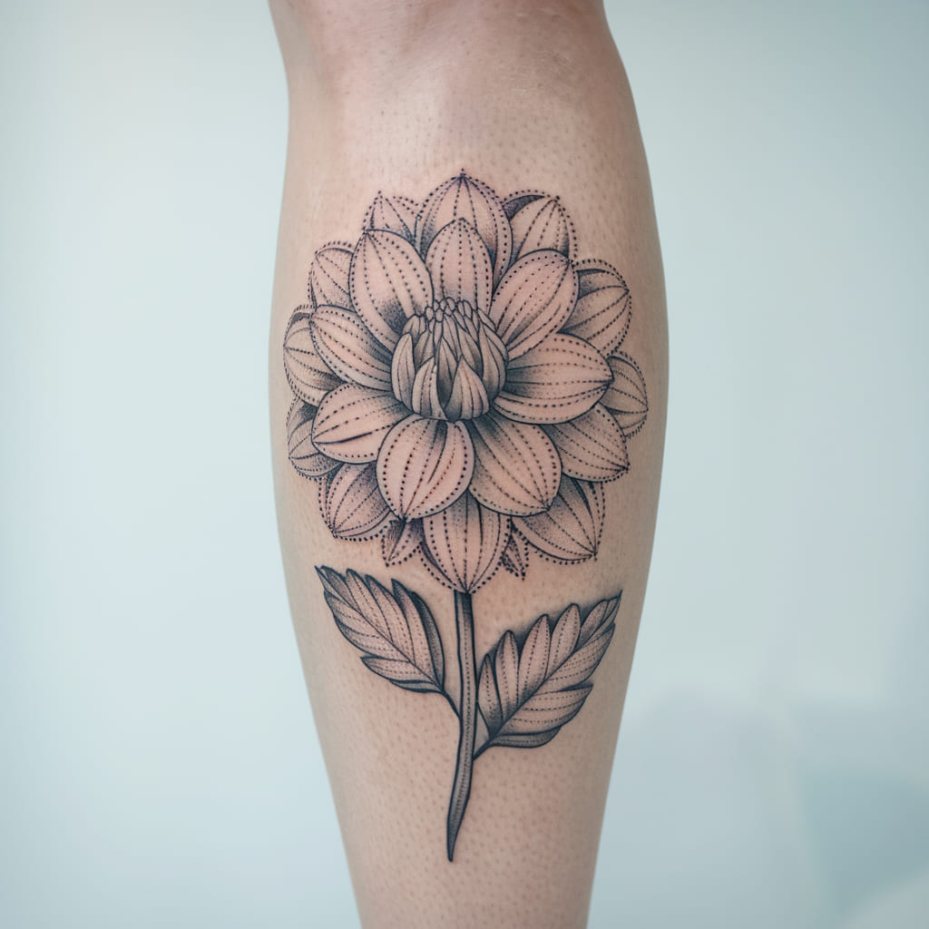 Dotwork Dahlia on the Calf