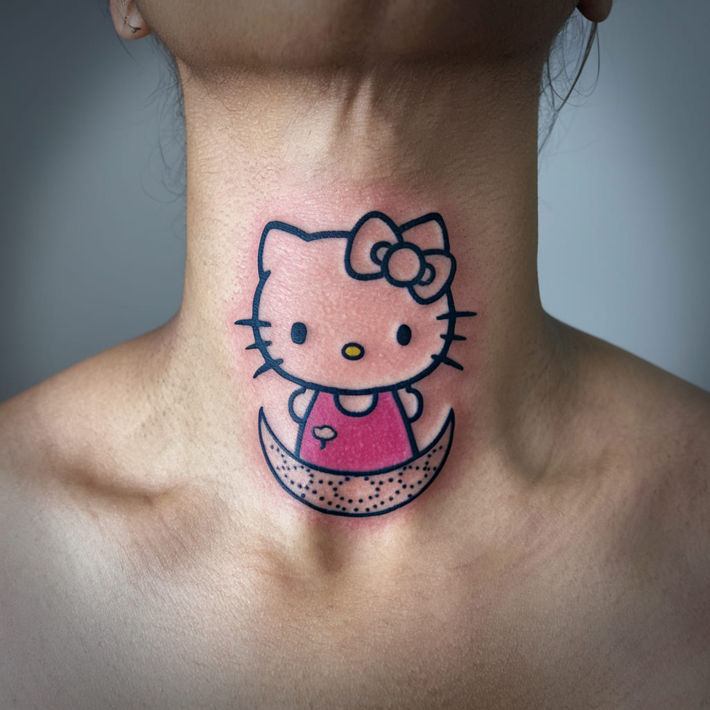 Hello Kitty and a Crescent Moon on the Neck