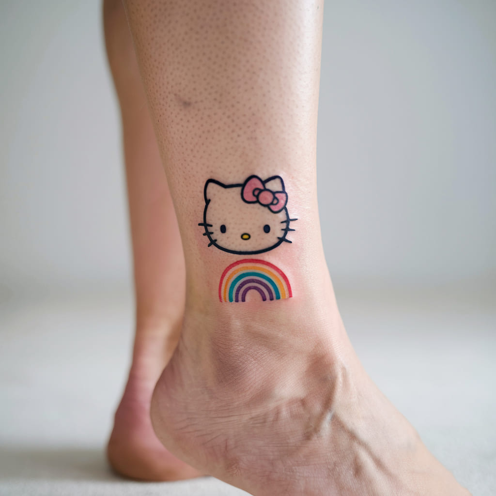 Hello Kitty and a Tiny Rainbow on the Ankle