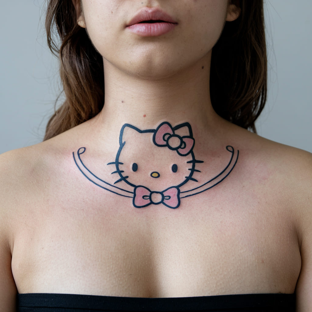 Hello Kitty with a Bowtie on the Collarbone