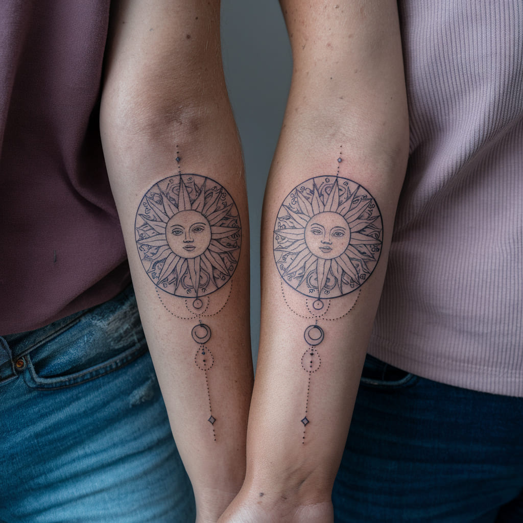 Intricate Sun and Moon in a Circle