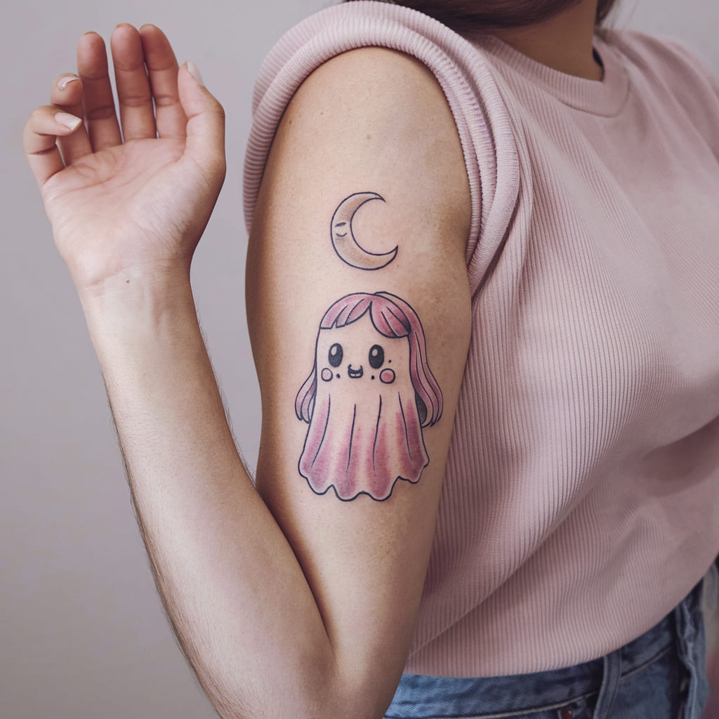 Kawaii Ghost with a Moon