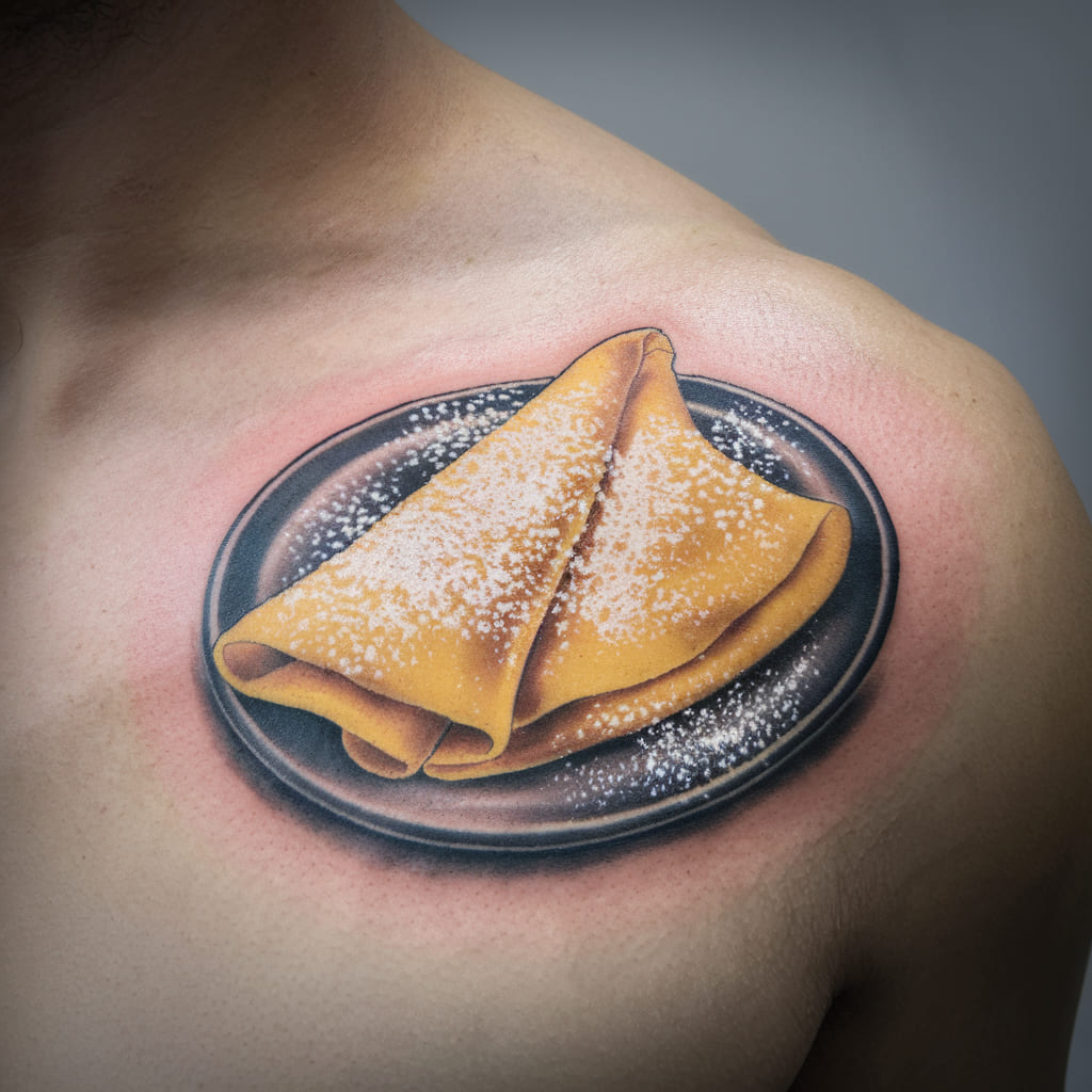 Lemon Crepe with Powdered Sugar on the Shoulder