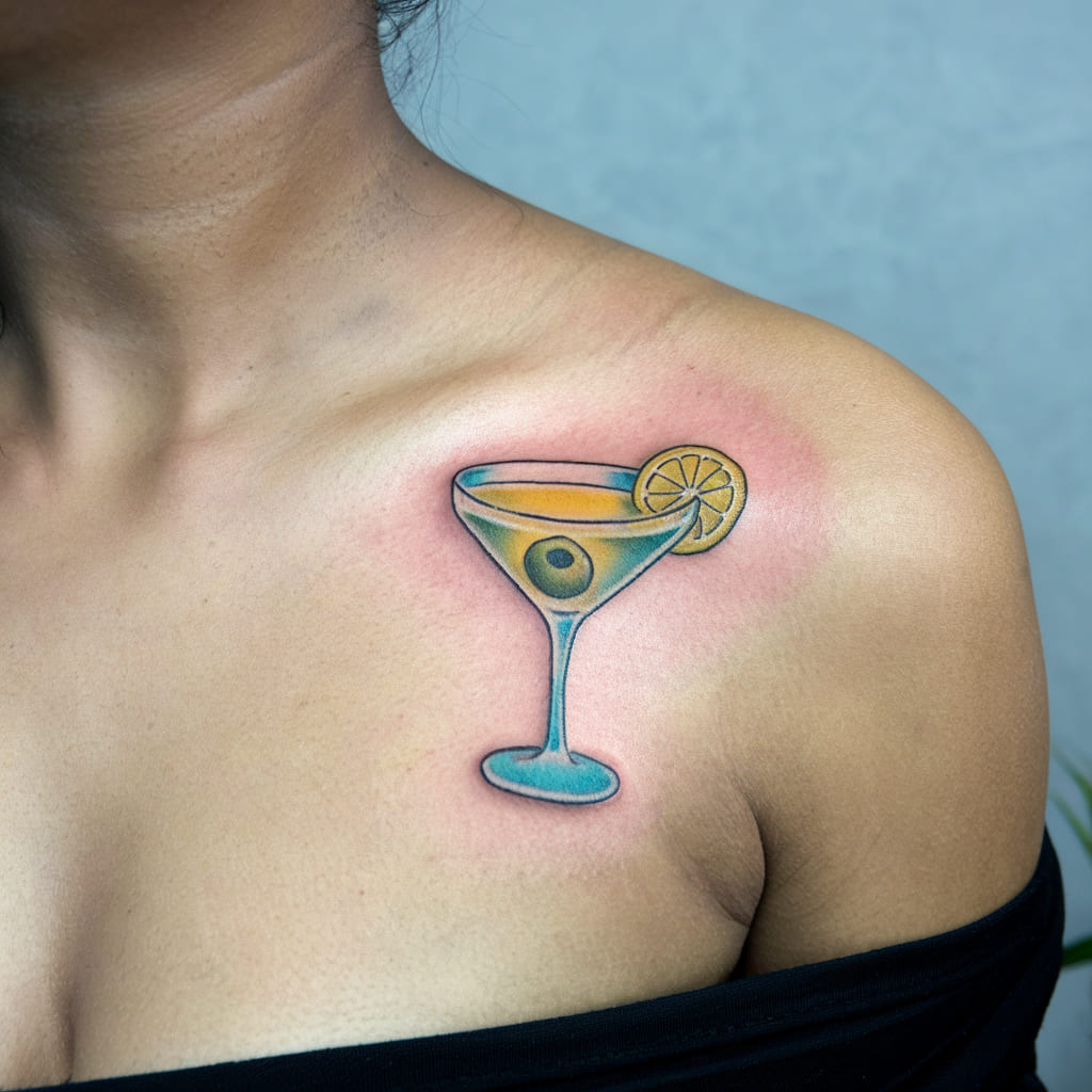 Lemon Martini with Olive on the Collarbone