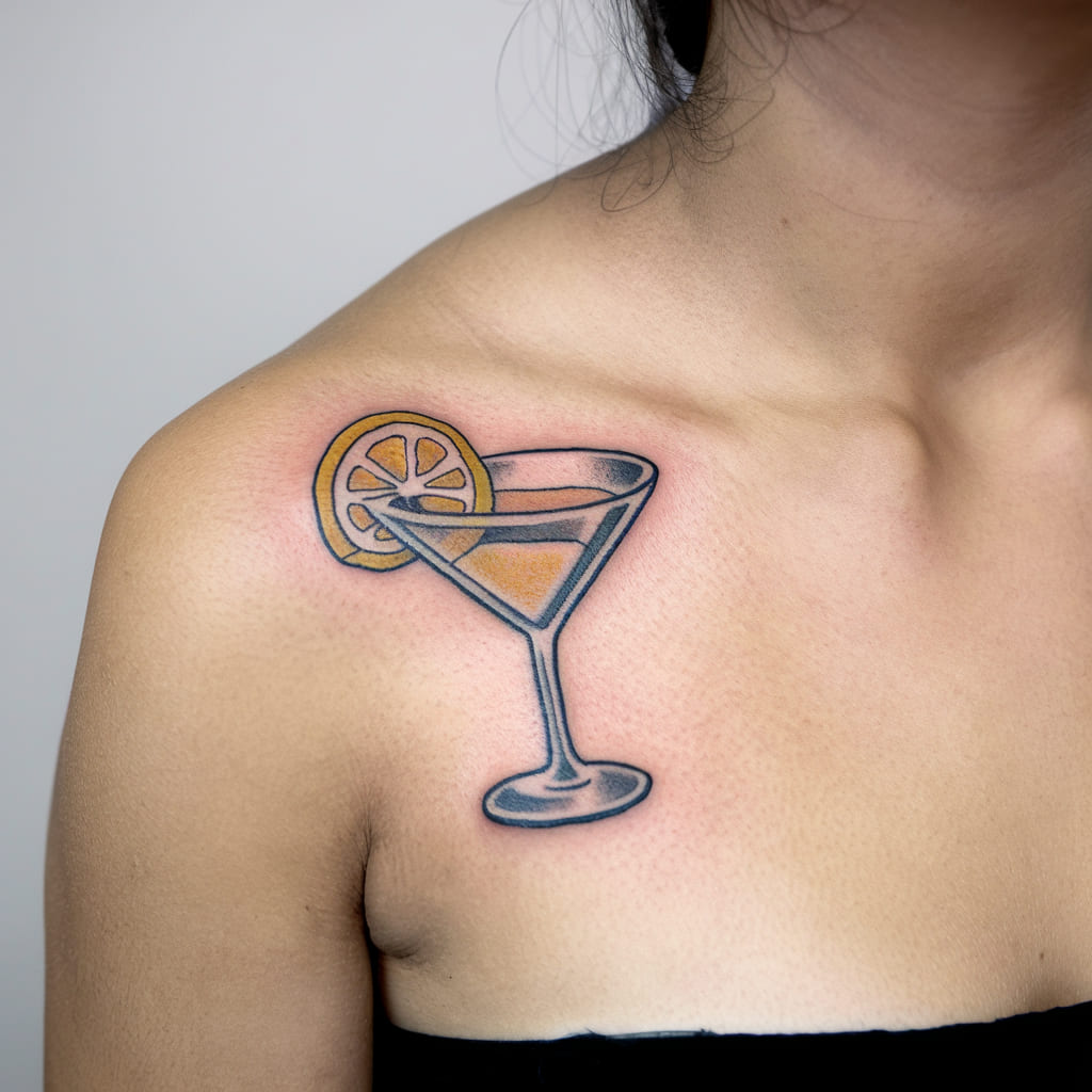 Lemon Wedge in a Martini Glass on the Shoulder