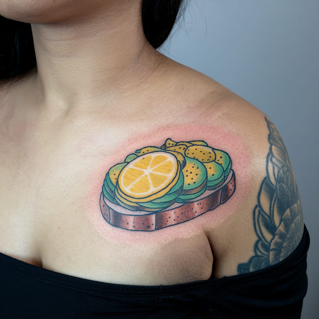 Lemon and Avocado Toast on the Shoulder Blade