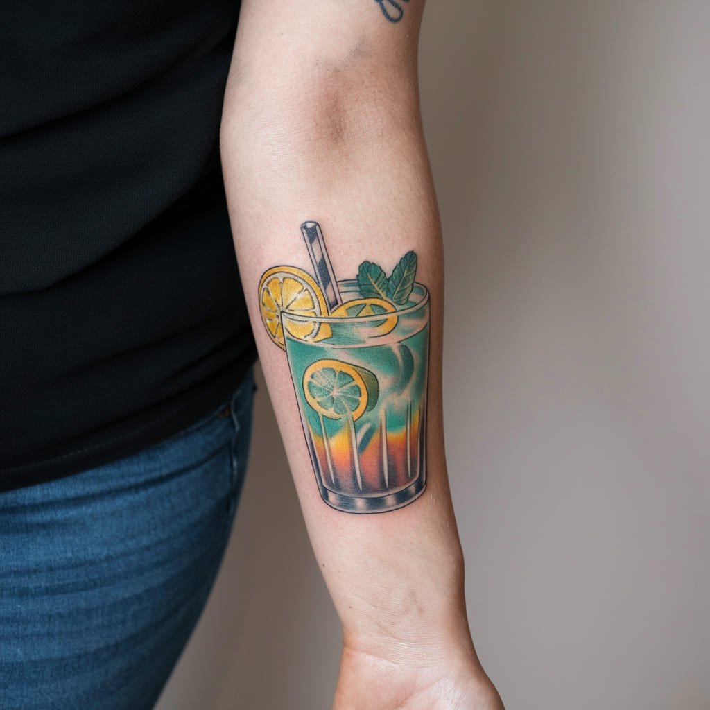 Lemon and Mint Iced Tea on the Forearm