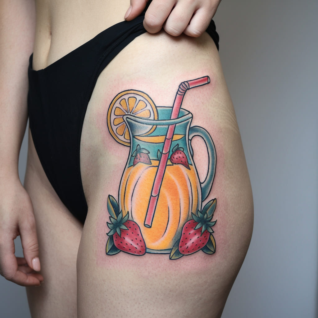 Lemonade Pitcher with Strawberries on the Thigh