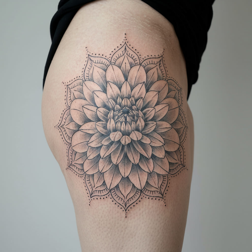 Mandala Inspired Dahlia on the Thigh