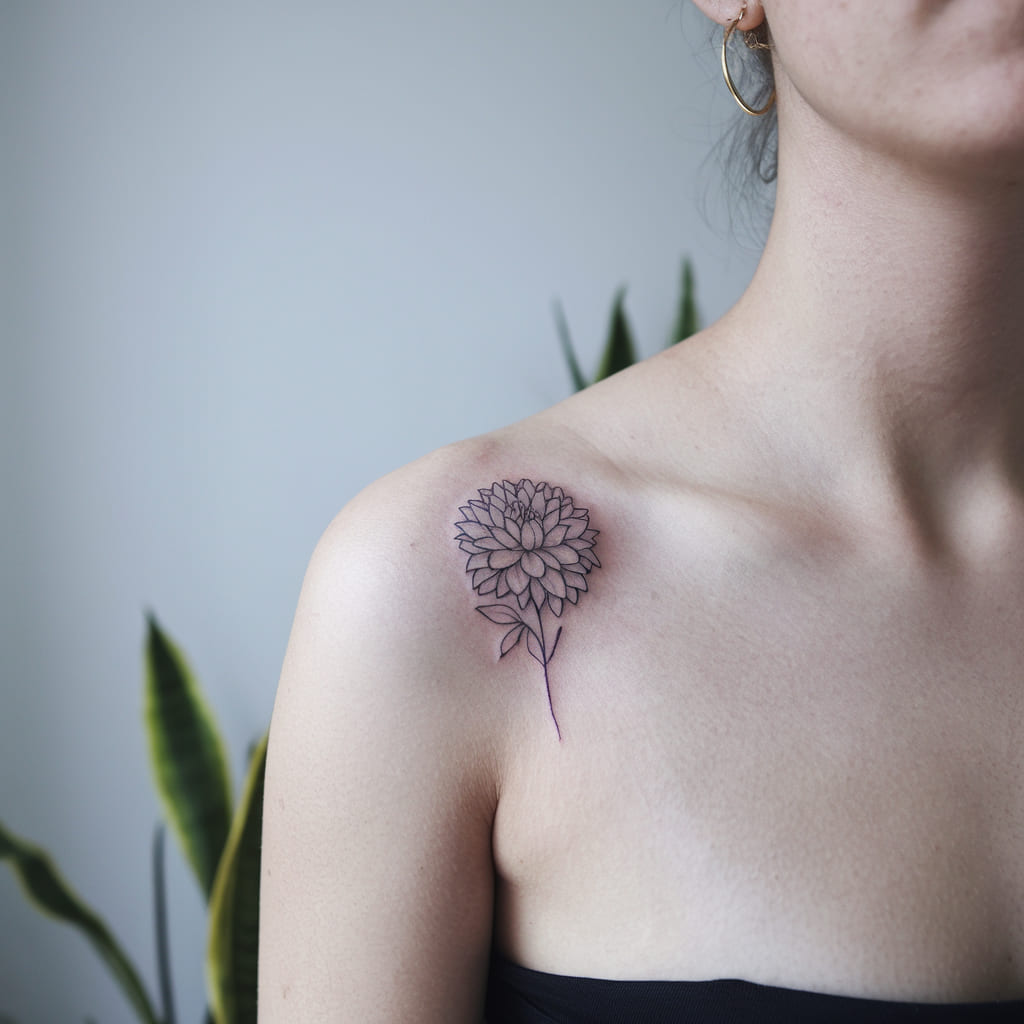 Minimalist Dahlia on the Collarbone