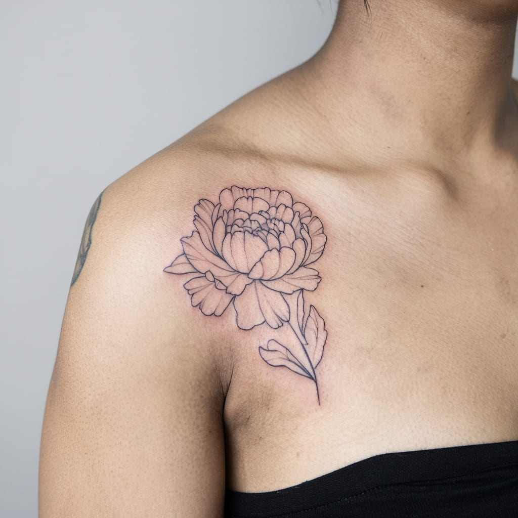 Peony Outline on Collarbone