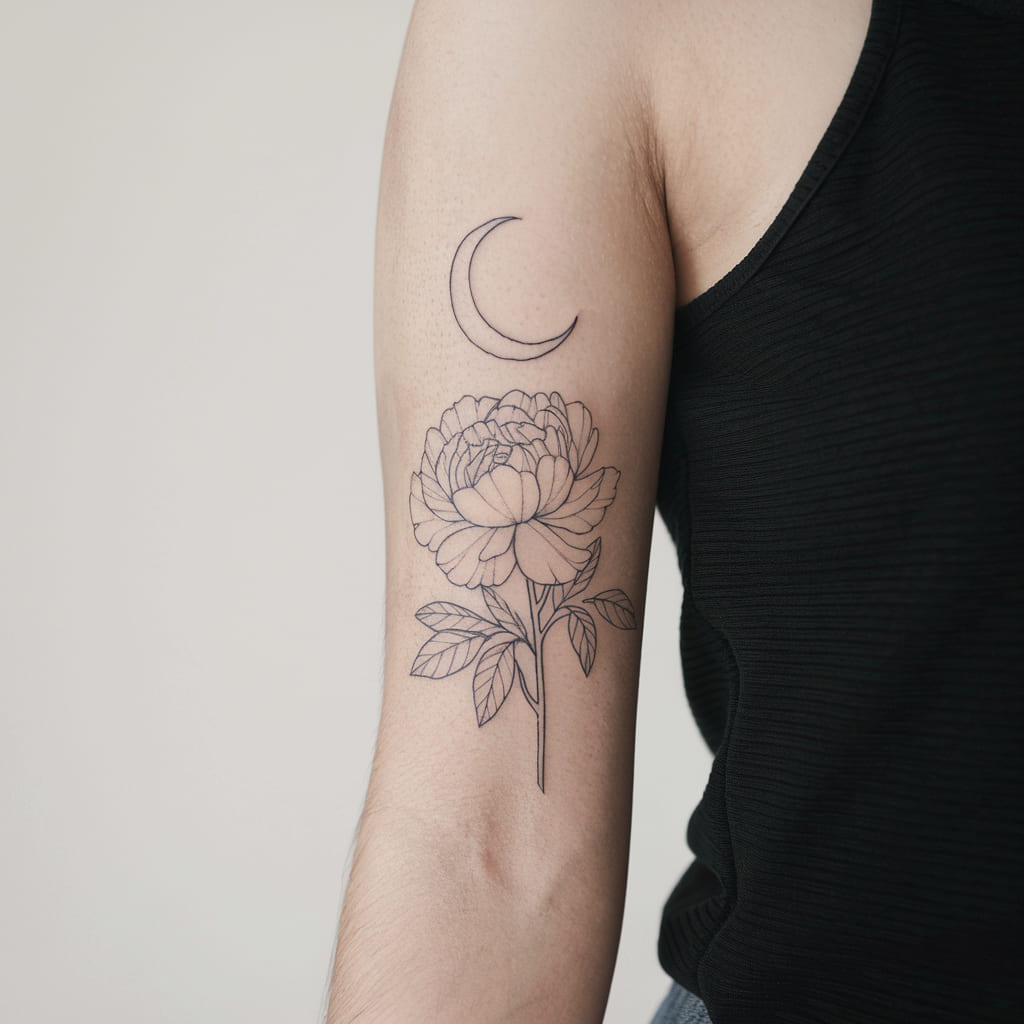 Peony and Crescent Moon