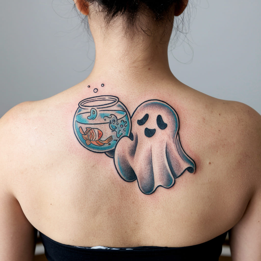 Playful Ghost with a Fish Bowl