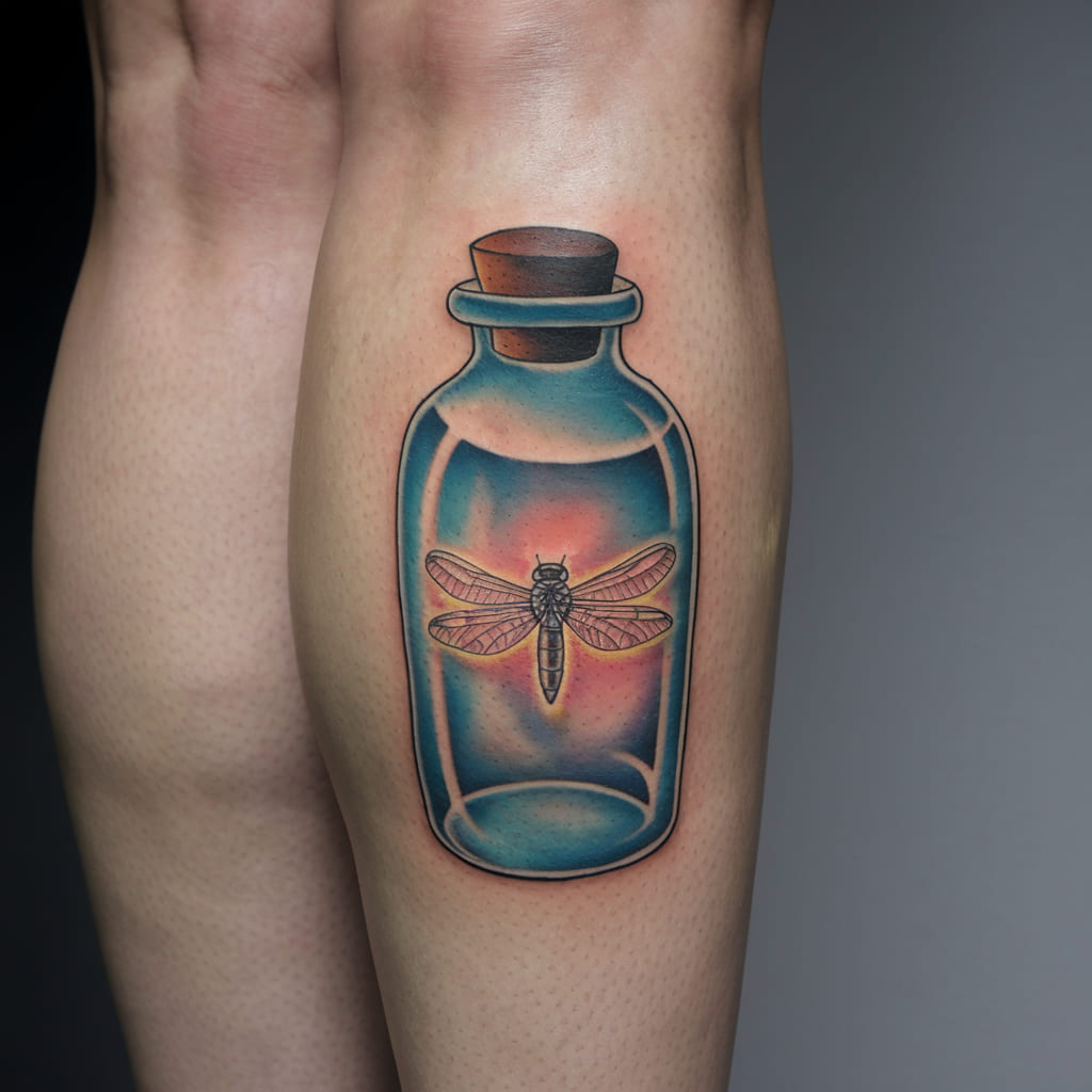 Small Firefly in a Glass Bottle on the Calf