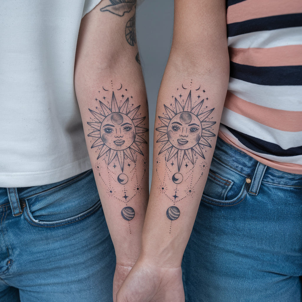 Sun and Moon with Celestial Elements