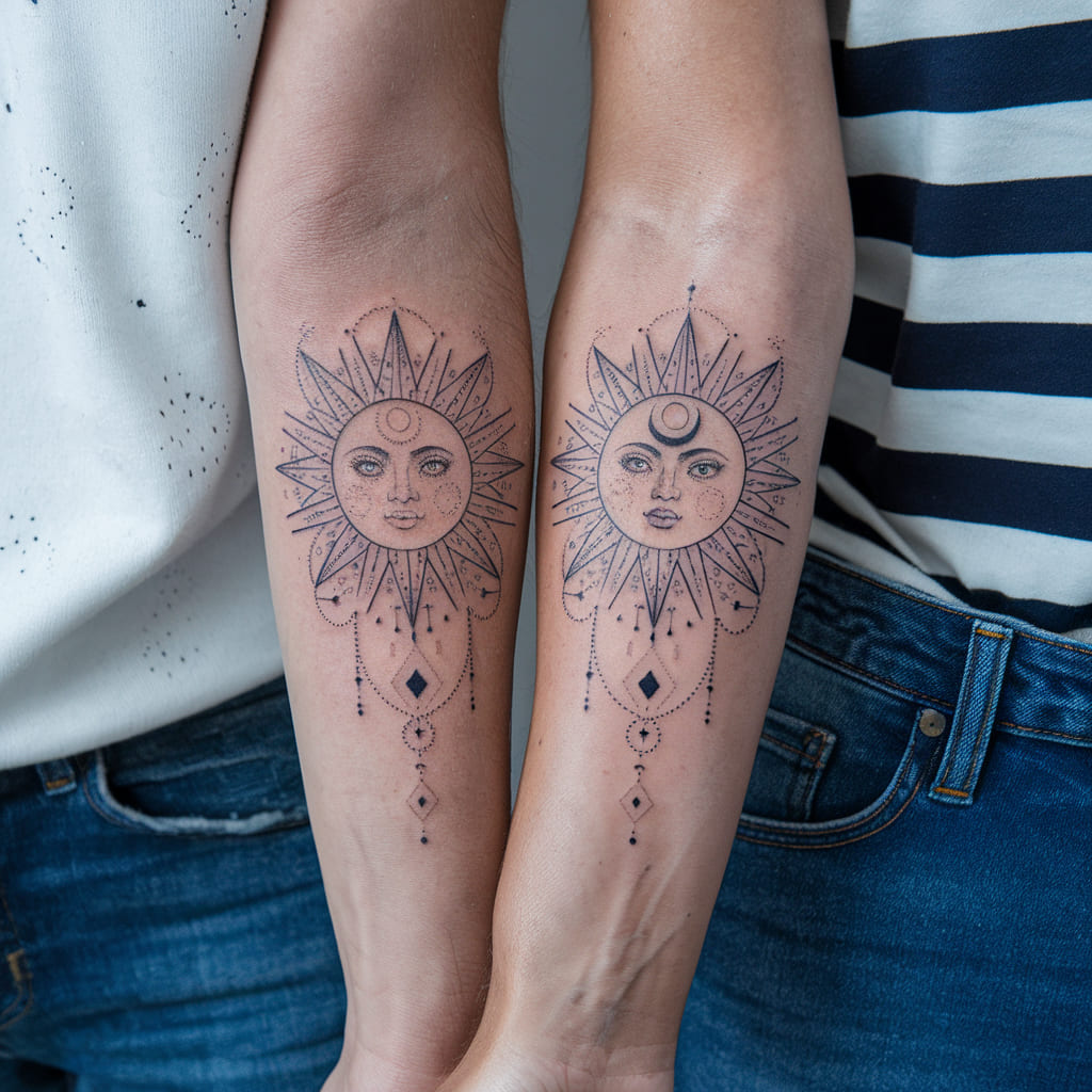 Sun and Moon with Geometric Patterns