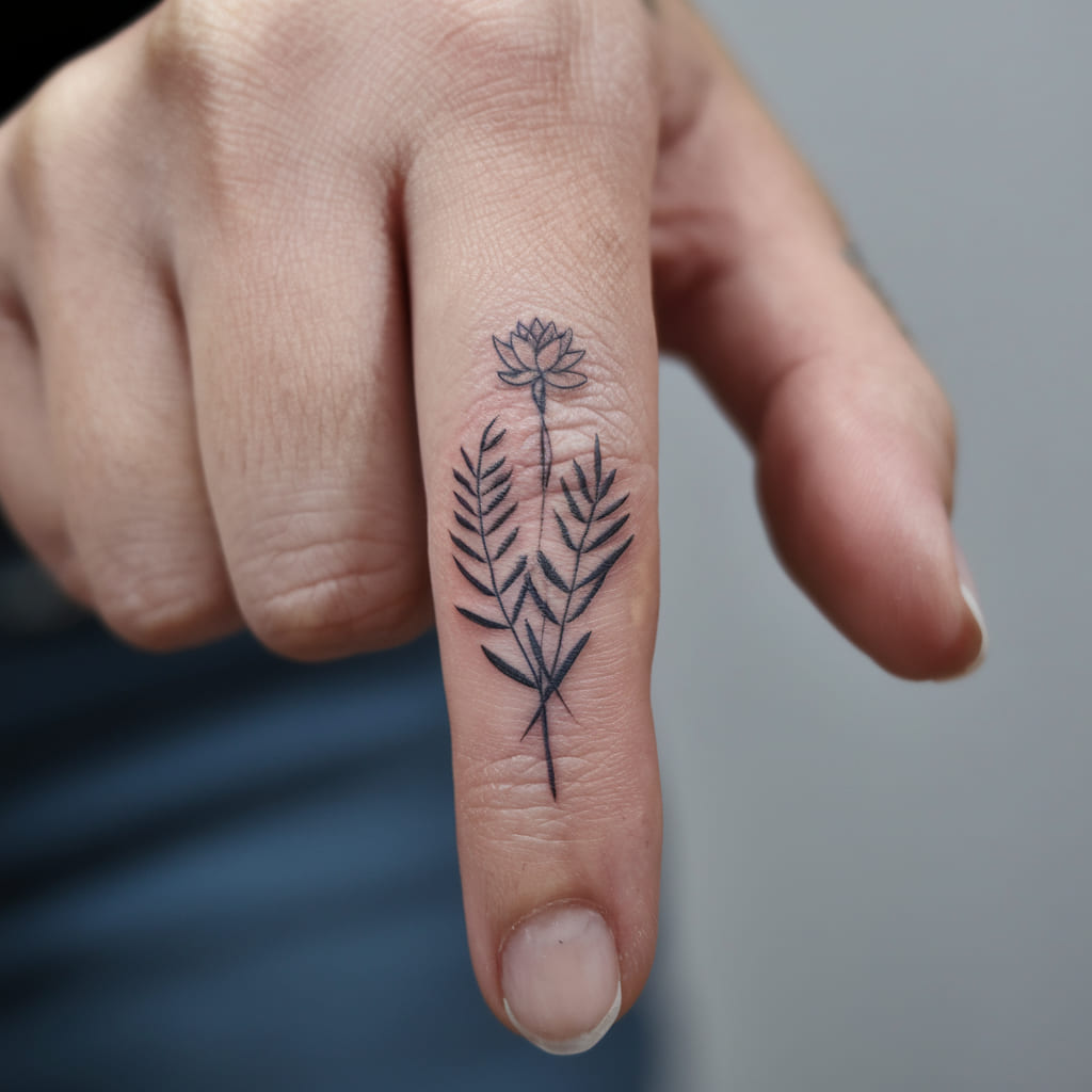 Tiny Water Lily and Fern on the Finger