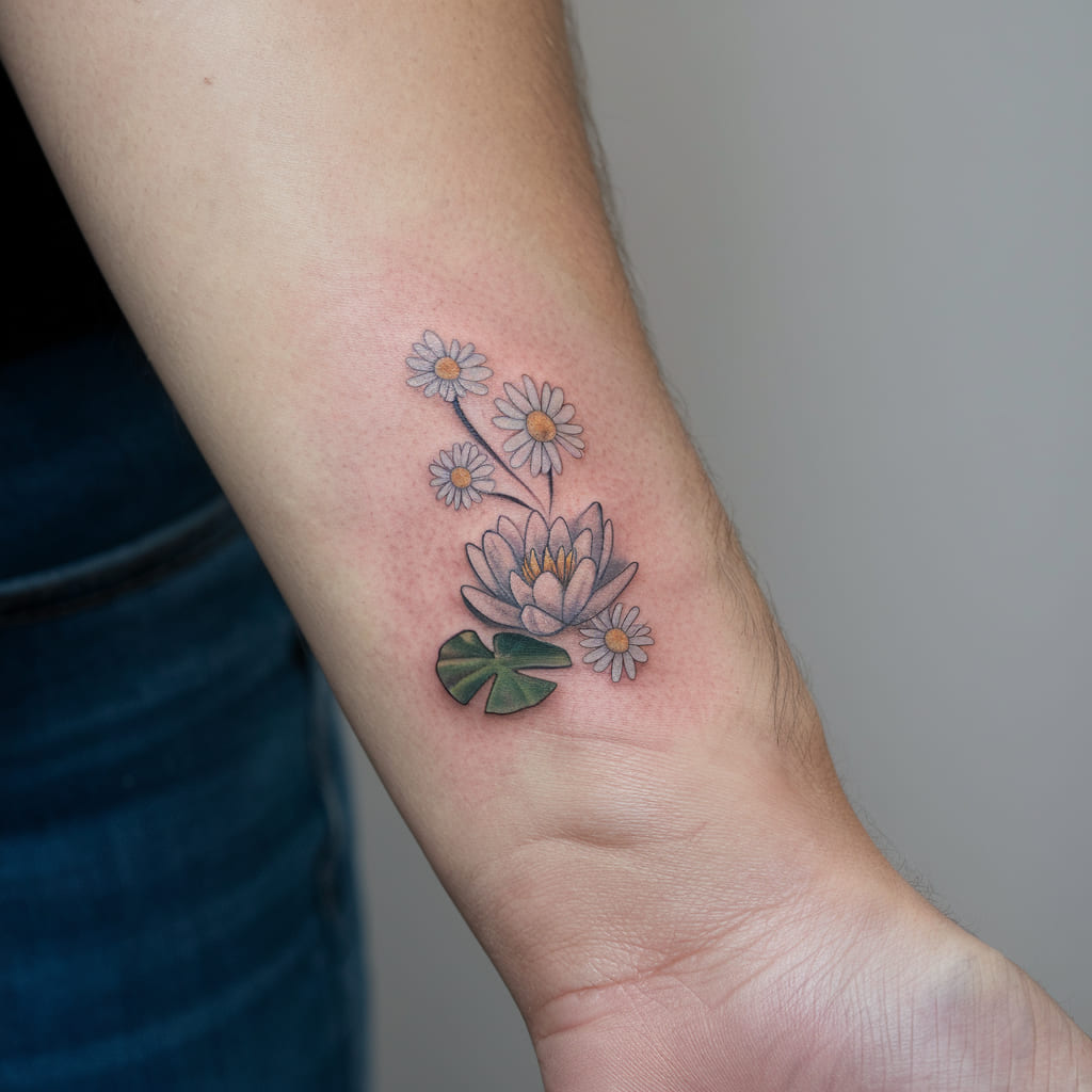 Tiny Water Lily with Daisies on the Wrist