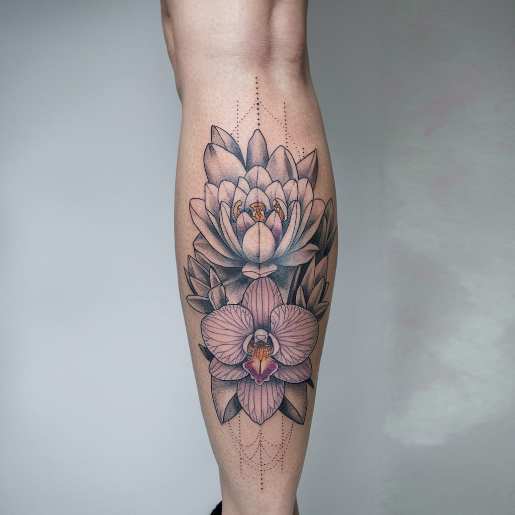 Water Lily and Orchid Fusion on the Calf