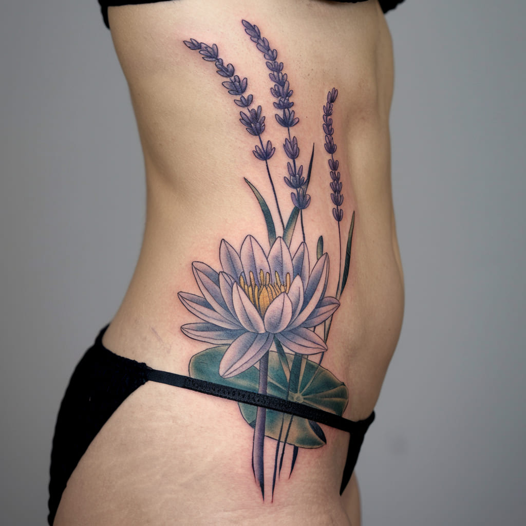 Water Lily with Lavender Stems on the Side