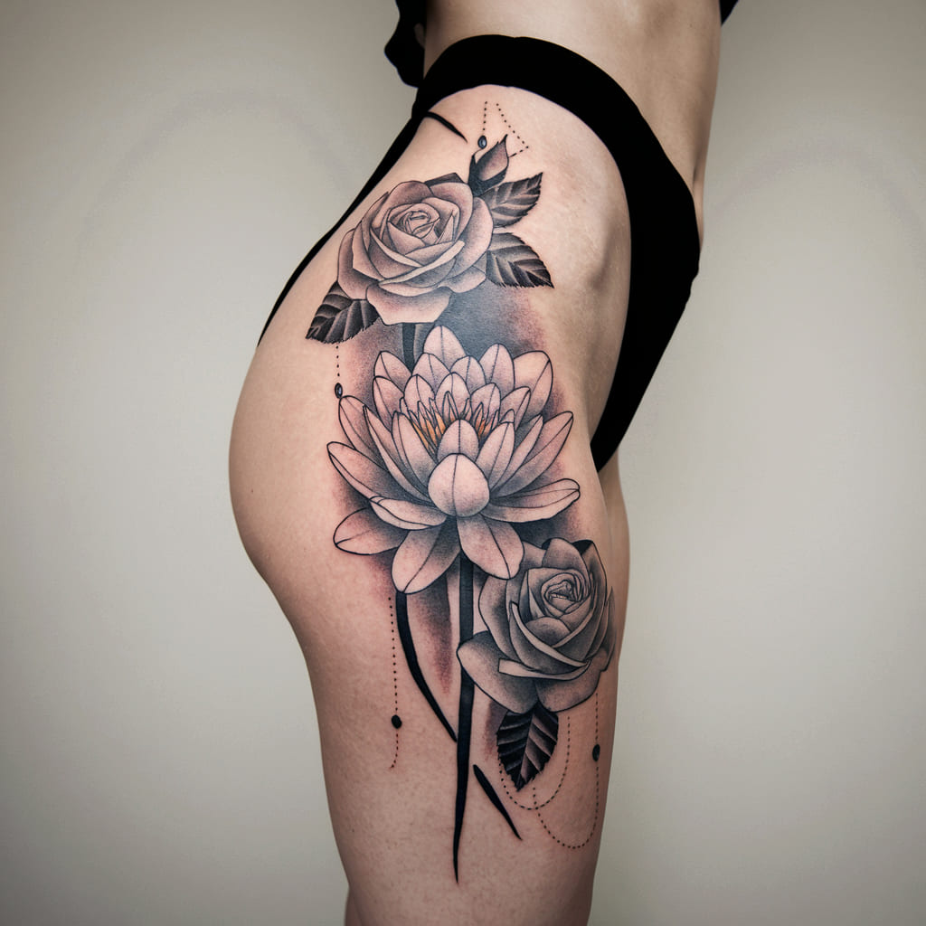 Water Lily with Rose Accents on the Thigh