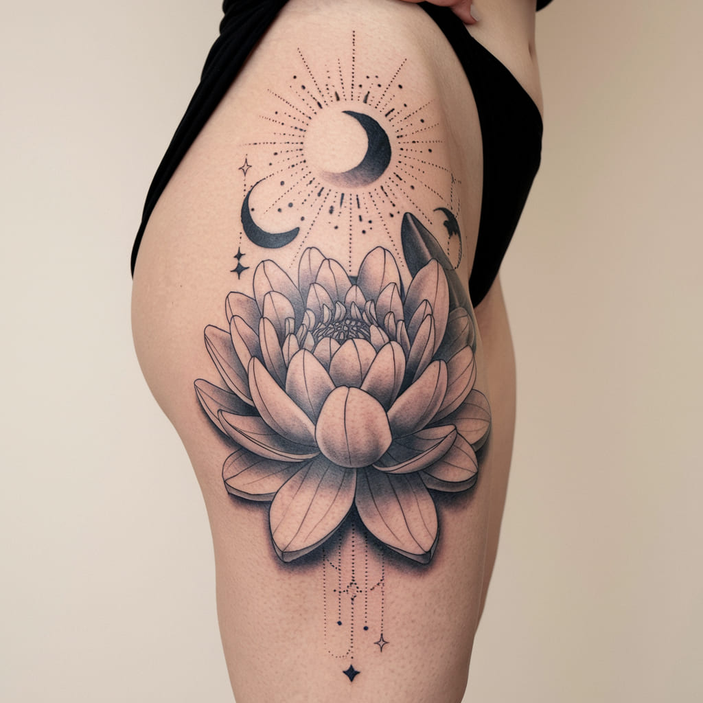 Water Lily with a Sun and Moon on the Thigh