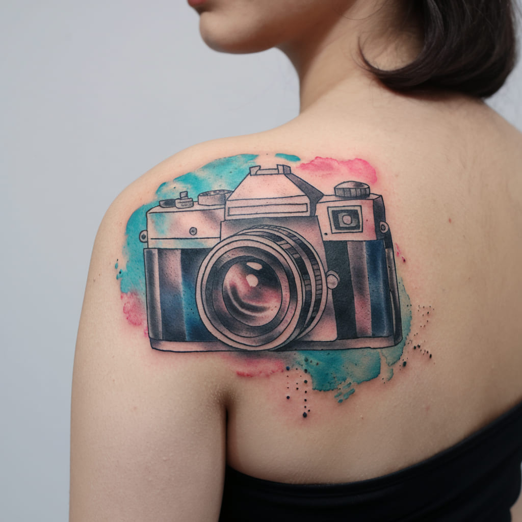 Watercolor Camera on the Shoulder