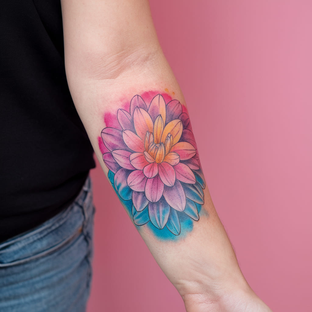 Watercolor Dahlia on the Forearm