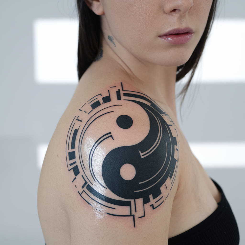 Abstract Futuristic Yin Yang Tattoo