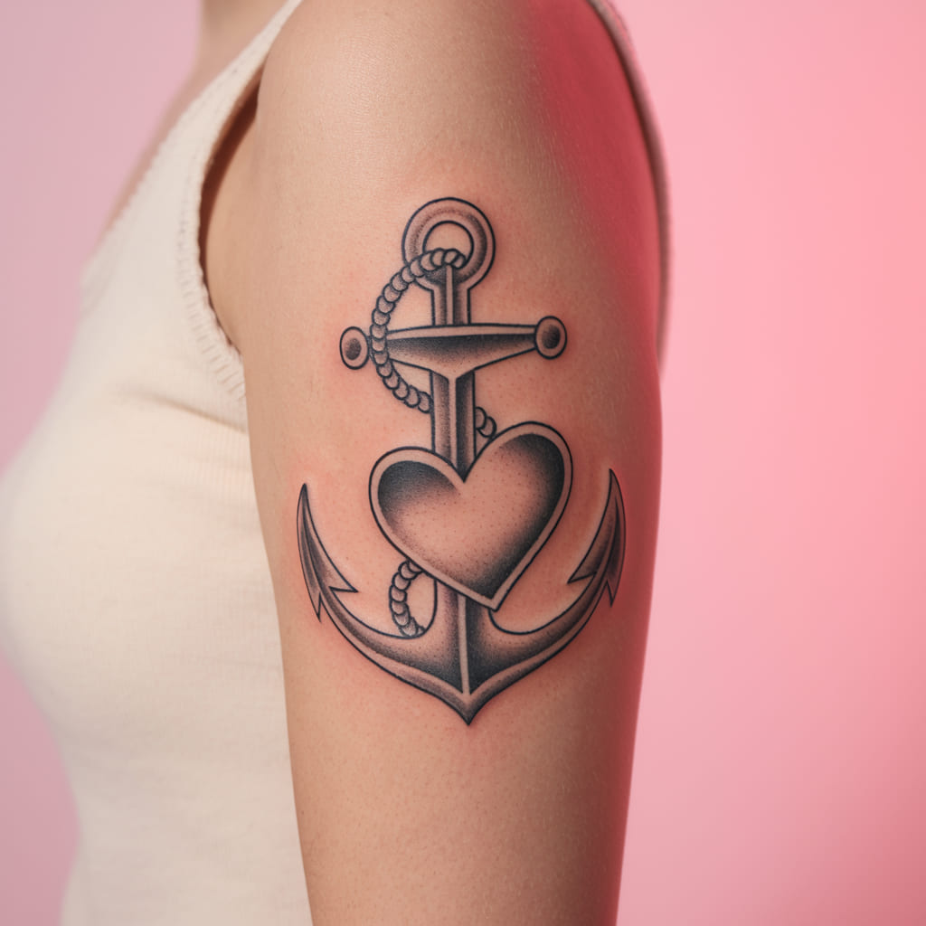 Anchor and Heart Tattoo