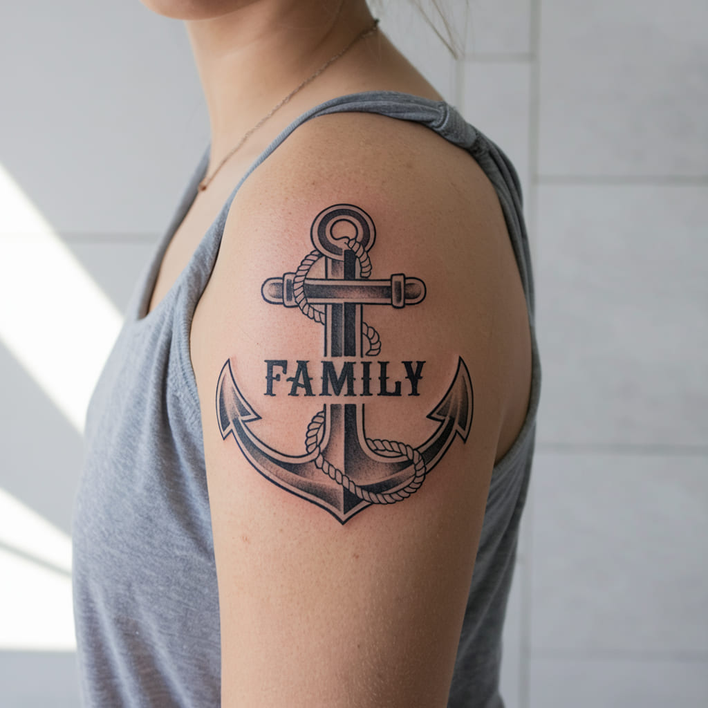 Anchor and Rope Family Tattoo