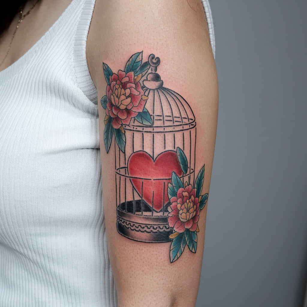 Birdcage and Heart Tattoo