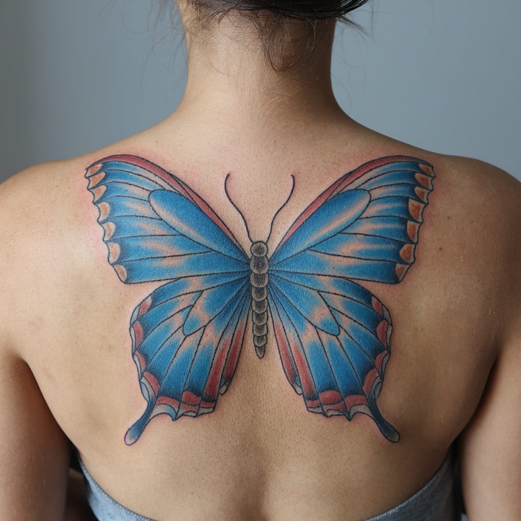 Blue Fire Butterfly Wings Tattoo