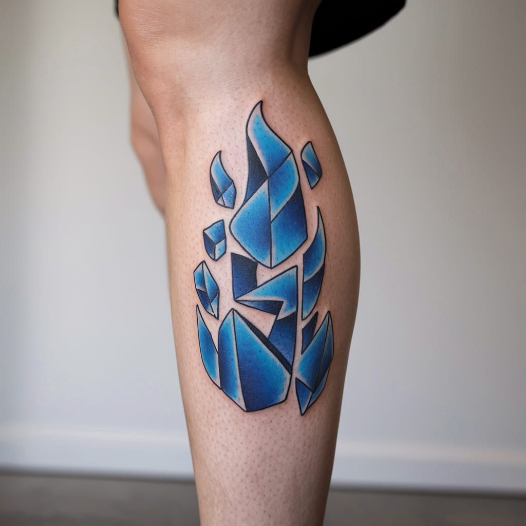 Blue Fire Geometric Shapes Tattoo