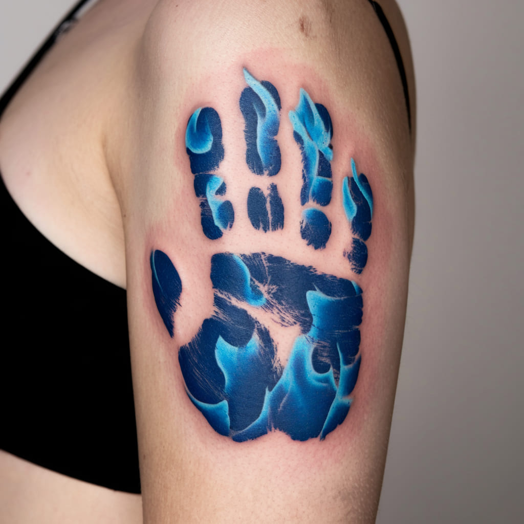 Blue Fire Handprint Tattoo