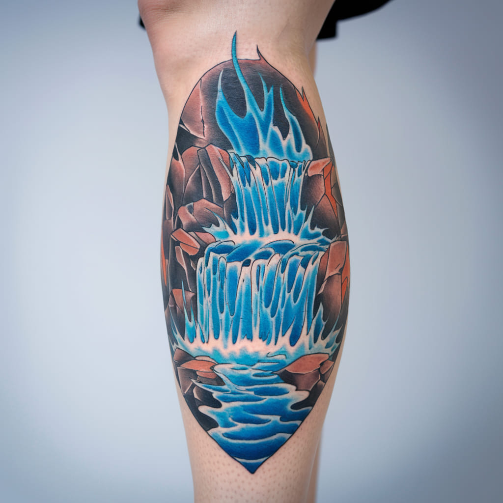 Blue Fire Waterfall Tattoo