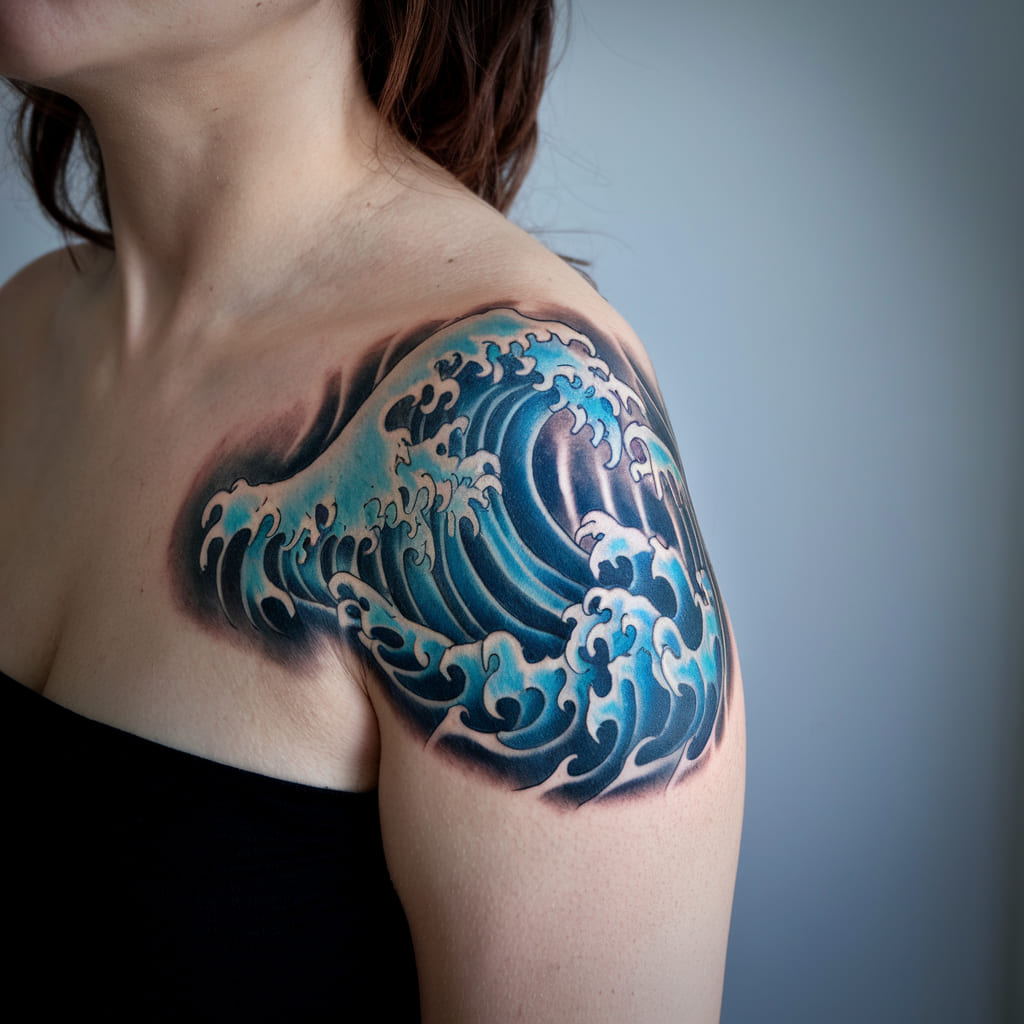 Blue Fire Waves Tattoo