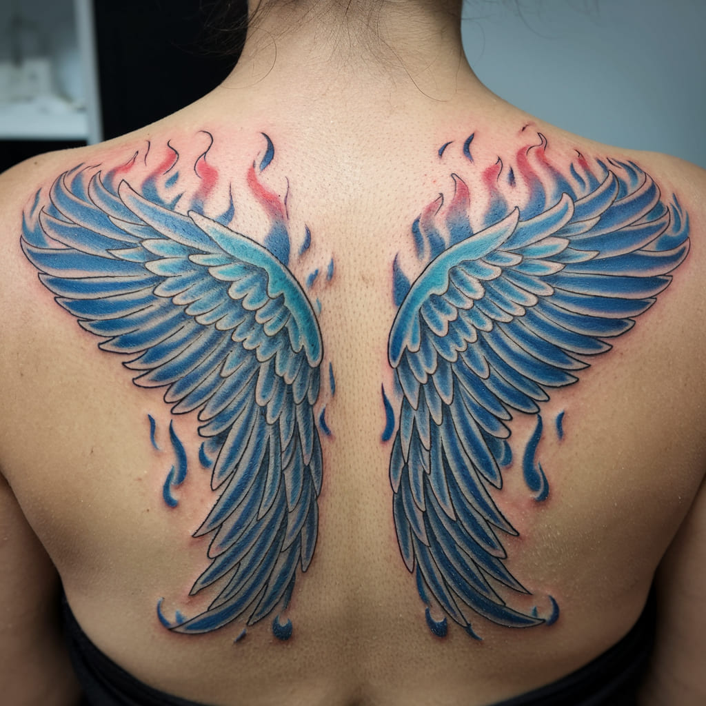 Blue Fire Wings Tattoo