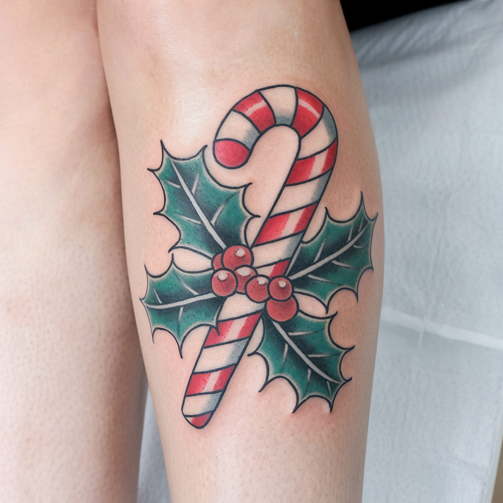 Candycane and Holly Leaves