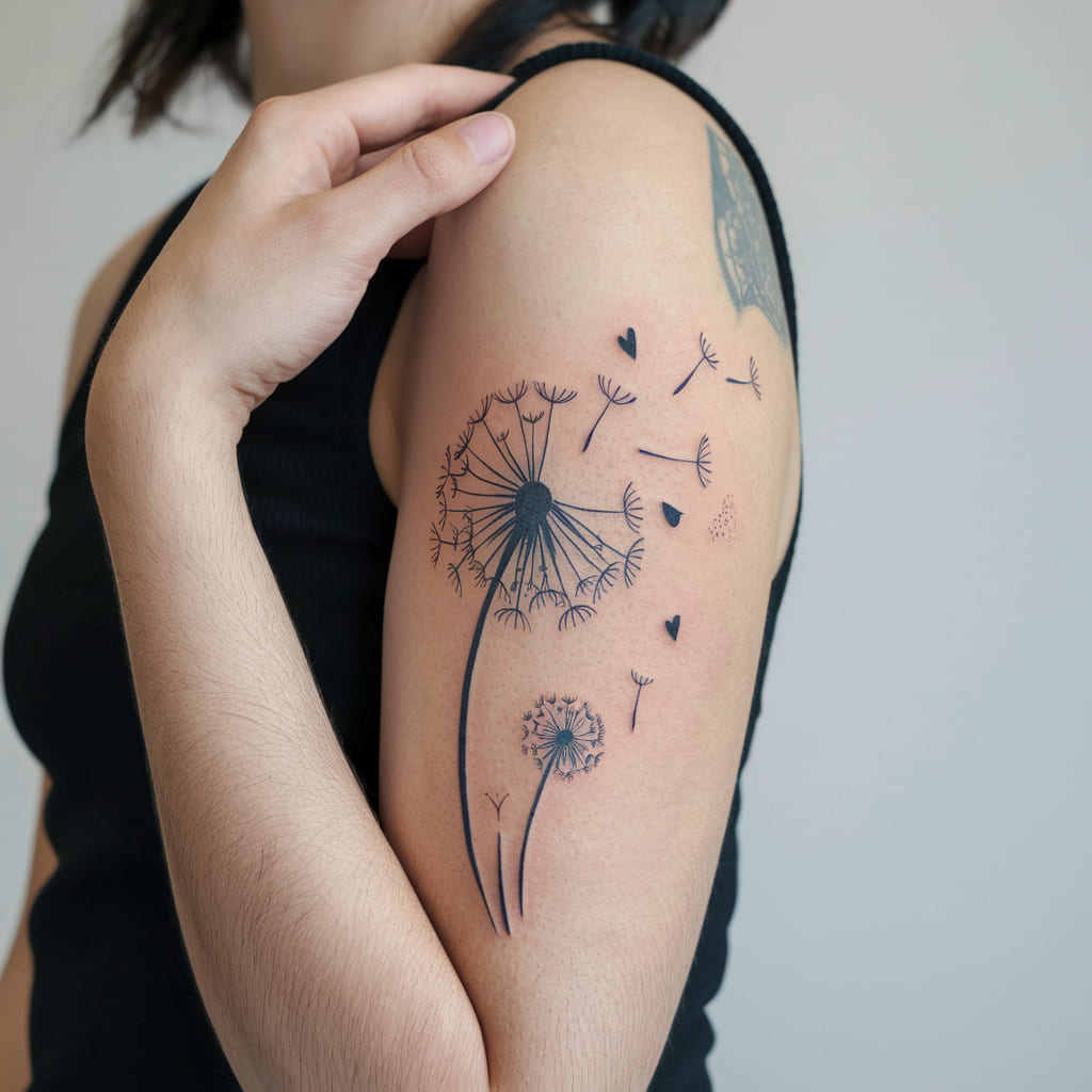 Dandelion with Floating Hearts