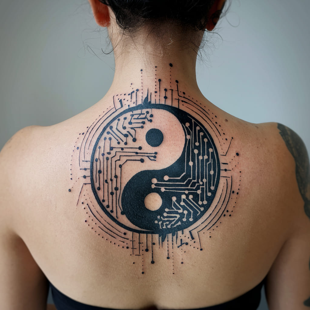 Digital Circuit Yin Yang Tattoo